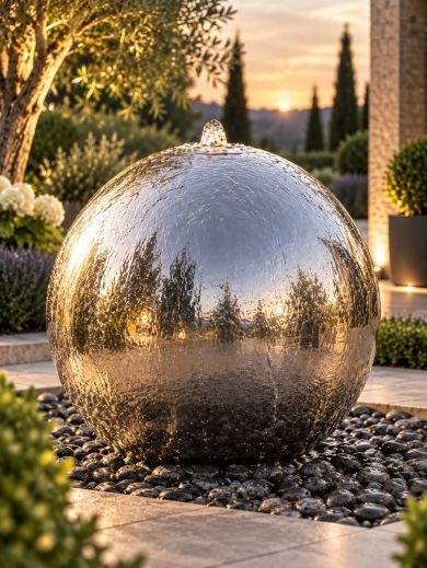 Aterno 100cm Polished Steel Sphere Water Feature
