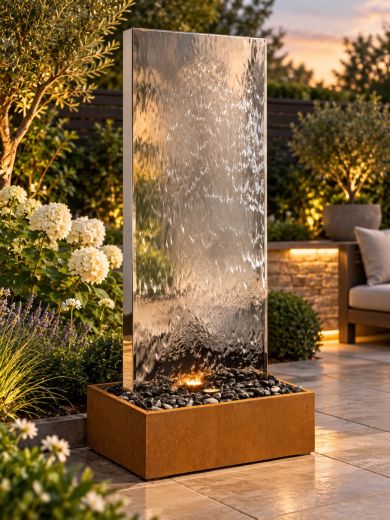 Staffora Stainless Steel 1.42m Wall and Corten Base Water Feature