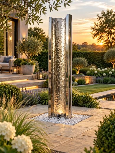 Serio Polished Steel 1.5m C Shaped Water Feature