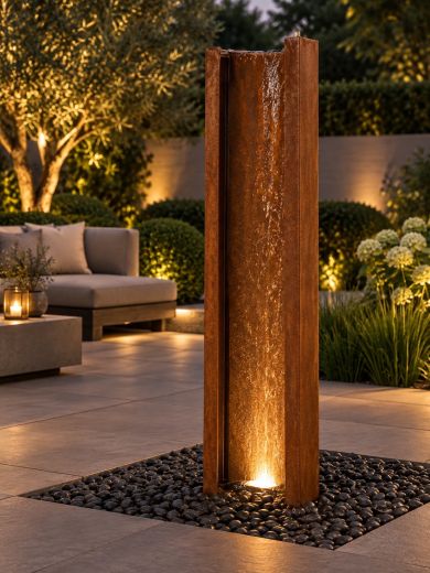 Serio Corten Steel 1.5m C Shaped Water Feature