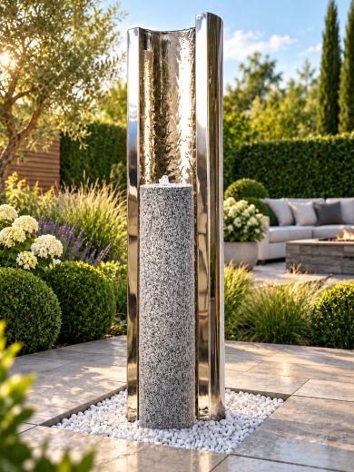 Serio Granito Steel C & Granite Column 1.5m Water Feature