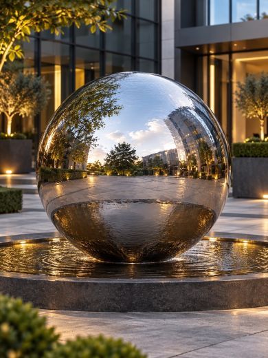 Aterno 150cm Polished Steel Sphere Water Feature