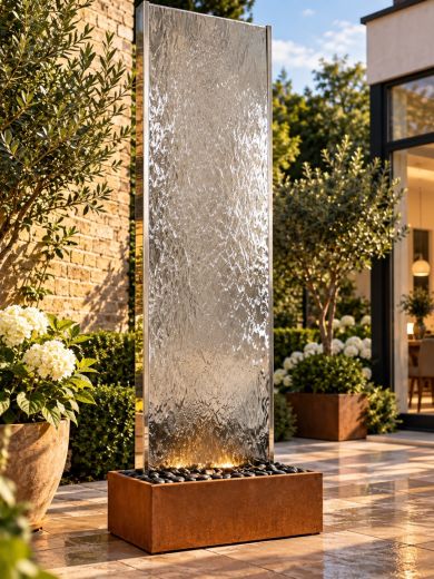 Staffora XL Stainless Steel 2m Wall and Corten Base Water Feature