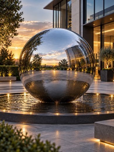 Aterno 200cm Polished Steel Sphere Water Feature