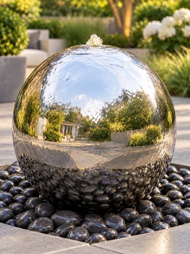 Aterno 45cm Polished Steel Sphere Water Feature