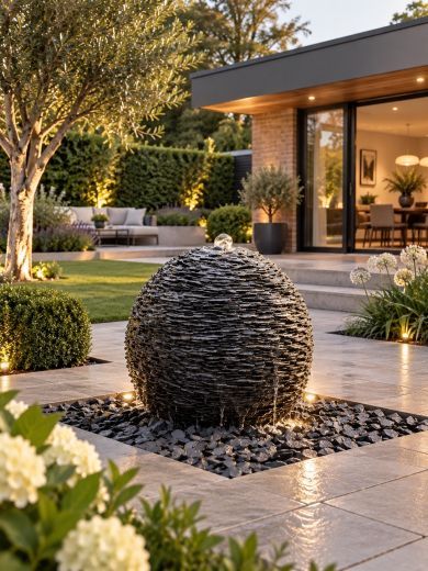 Solar Monara Slate 50cm Cascading Sphere Water Feature