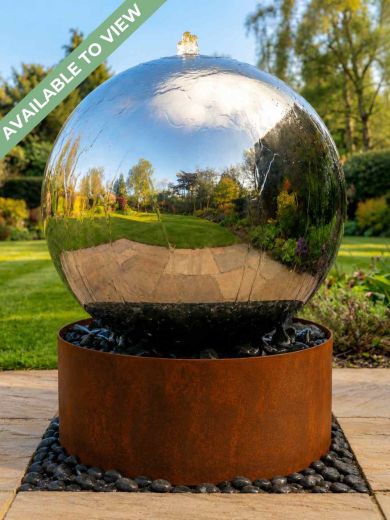 Solar Aterno Polished Steel 56cm and Corten Base Water Feature
