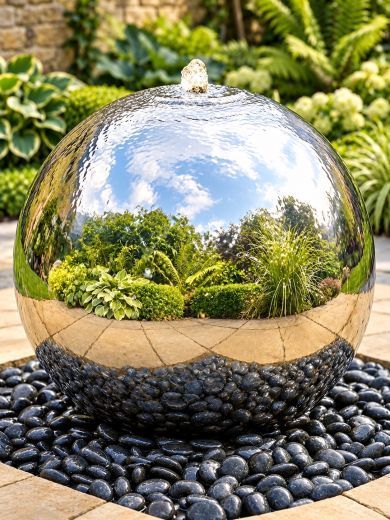 Aterno 56cm Polished Steel Sphere Water Feature