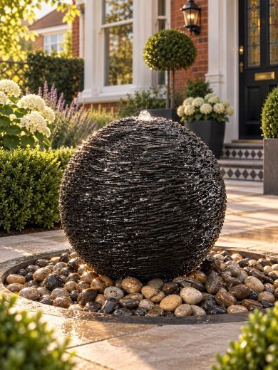Solar Monara Slate 60cm Cascading Sphere Water Feature