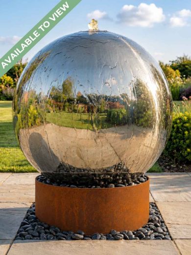 Aterno Polished Steel 75cm and Corten Base Water Feature