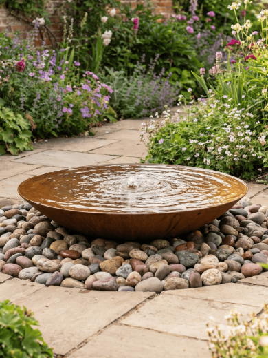 Solar Rosara Corten Steel 80cm Bowl Fountain