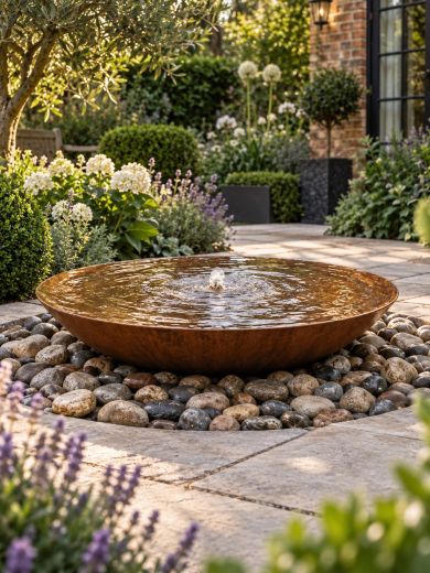 Solar Rosara Corten Steel 80cm Bowl Fountain