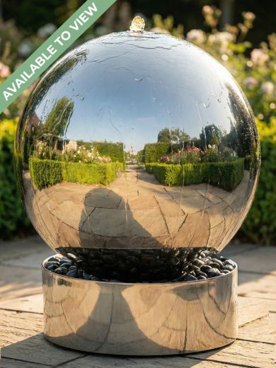 Aterno 100cm Polished Steel Sphere and Base Water Feature