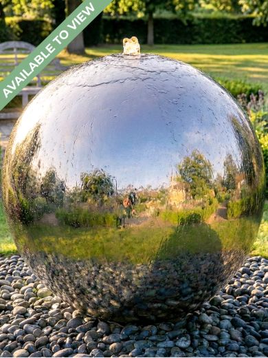 Aterno 100cm Polished Steel Sphere Water Feature