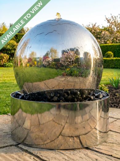 Aterno 45cm Polished Steel Sphere and Base Water Feature