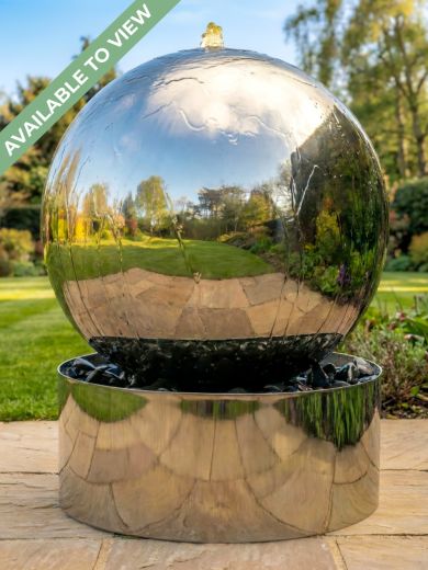 Aterno 56cm Polished Steel Sphere and Base Water Feature