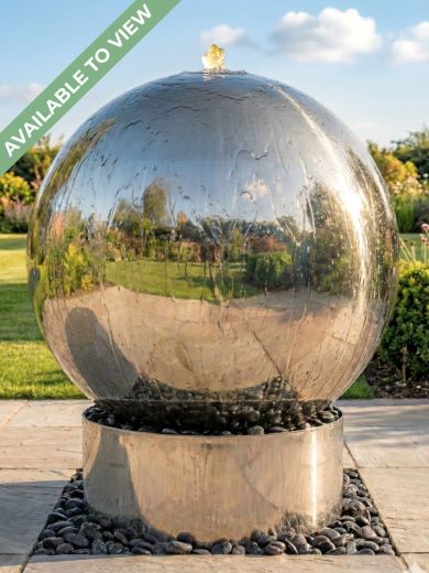 Solar Aterno 75cm Polished Steel Sphere and Base Water Feature