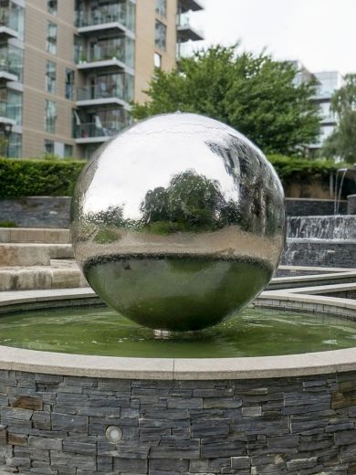 Aterno 120cm Polished Steel Sphere Water Feature