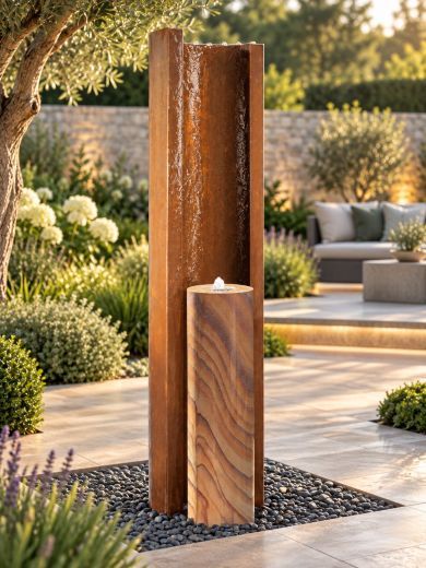 Serio Sandaro Corten C & Sandstone Column 1.5m Water Feature