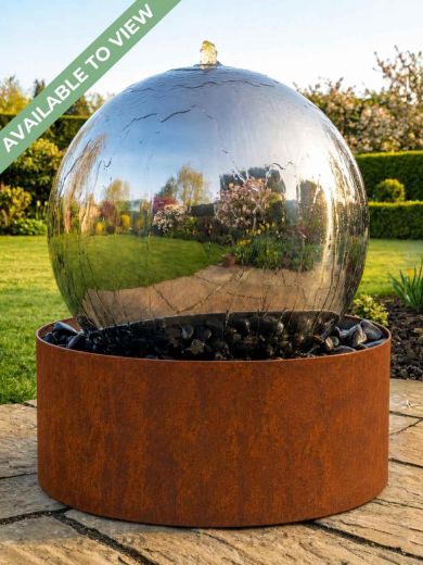Solar Aterno Polished Steel 45cm and Corten Base Water Feature