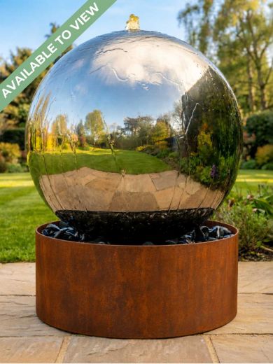 Aterno Polished Steel 56cm and Corten Base Water Feature