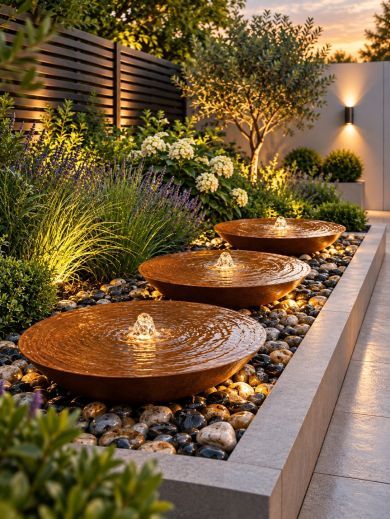 Rosara Corten Steel 60cm Bowl Trio Fountain