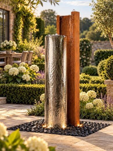 Serio Doppio Polished & Corten Steel C Shaped Water Features