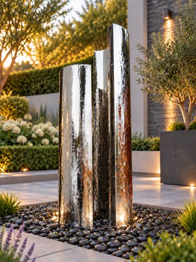 Serio Doppio Polished Steel C Shaped Water Features