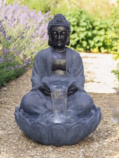 Giant Grey/Black Sitting Buddha Water Feature