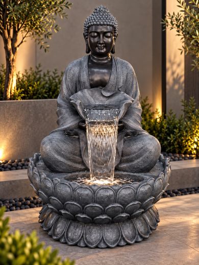 Giant Grey/Black Sitting Buddha Water Feature