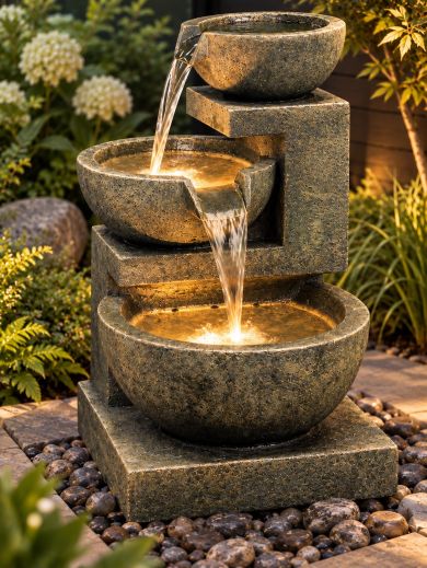 Medium Granite Three Bowl Water Feature