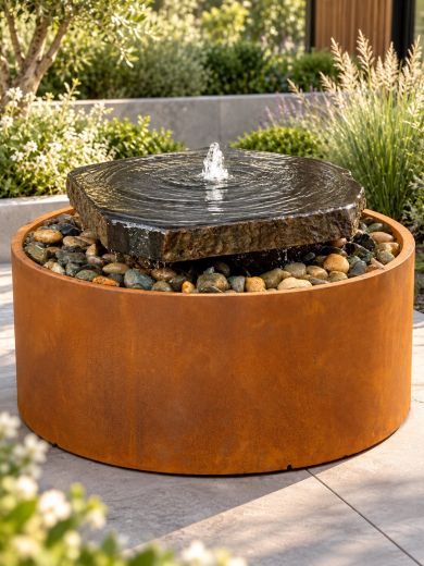 Miren Basalt Slab and Plinth Steel Patio Water Fountain Kit