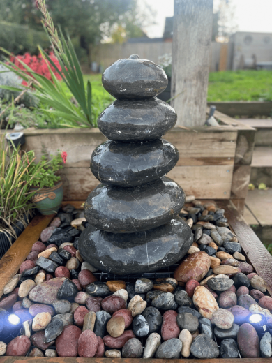 Black Limestone Cascading Pebble Fountain