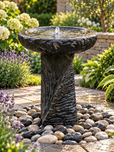Rosara Black Limestone Bird Bath Water Feature