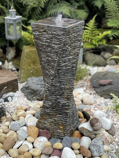Malone Black Limestone 80cm Chiselled Twist Water Feature