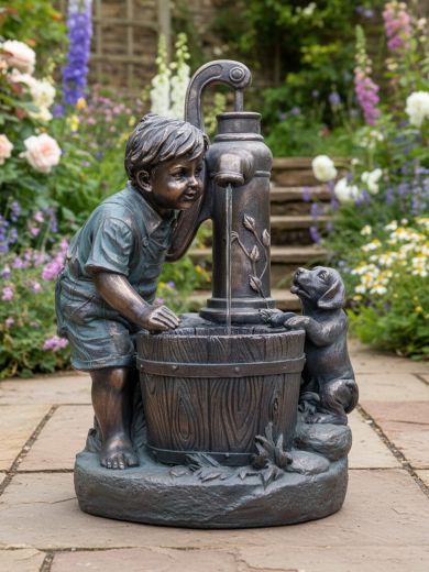 Boy & Dog at Pump Water Feature