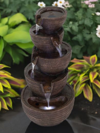 Solar Brown Bowls Water Feature By Aqua Creations PWFG1843