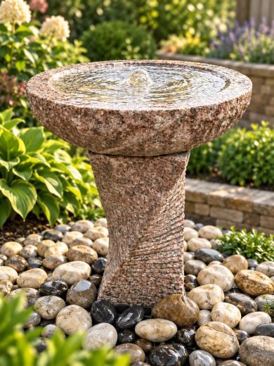 Rosara Pink Granite Bird Bath Water Feature