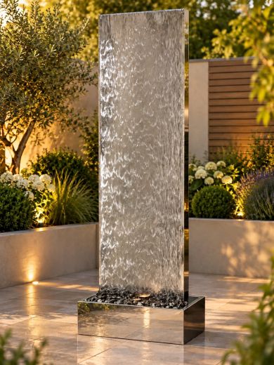 Staffora XL Polished Steel 2m Wall and Base Water Feature