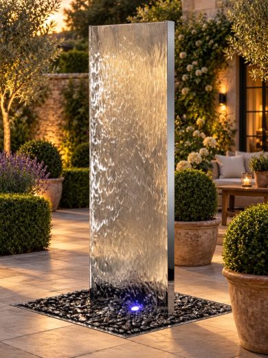 Staffora XL Polished Steel 1.8m Wall Water Feature