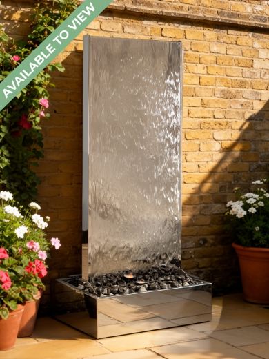 Staffora Polished Steel 1.42m Wall and Base Water Feature
