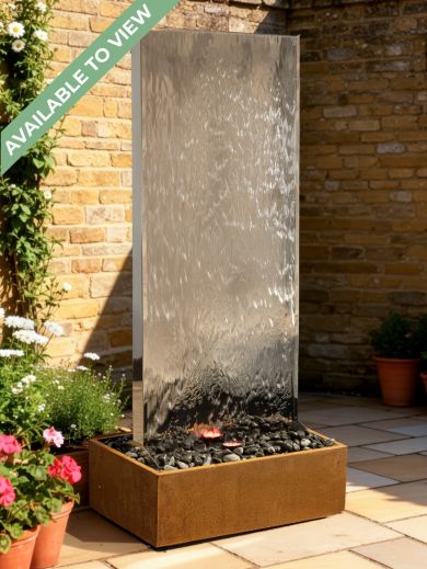 Staffora Stainless Steel 1.42m Wall and Corten Base Water Feature