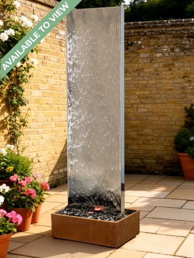 Staffora XL Stainless Steel 2m Wall and Corten Base Water Feature