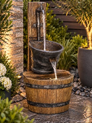 Tap on Post with Barrel Water Feature