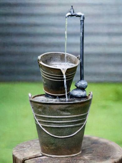 Two Tin Buckets with Tap Water Feature