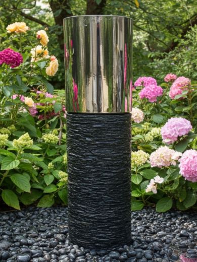 Caldera Slate and Steel 90cm Column Water Feature