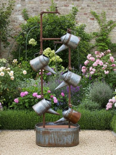 Metal Tap and Watering Cans Water Feature