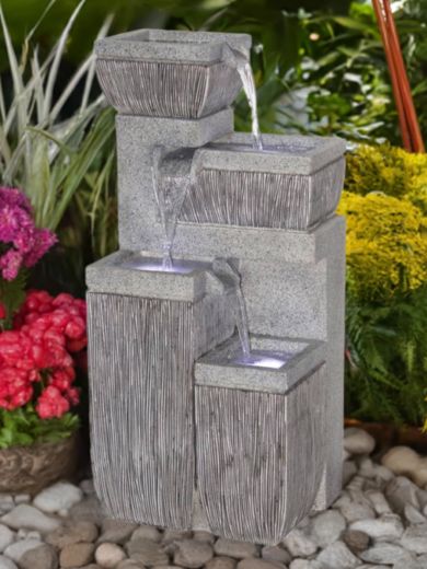 Four Bowl Textured Granite Water Feature