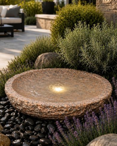 Rosara Pink Granite 45cm Babbling Bowl Water Feature
