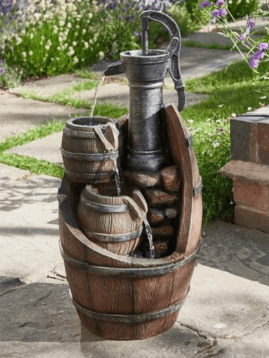 Solar Whisky Barrels Water Feature